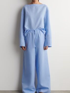 COS boat neck linen blouse blue periwinkle